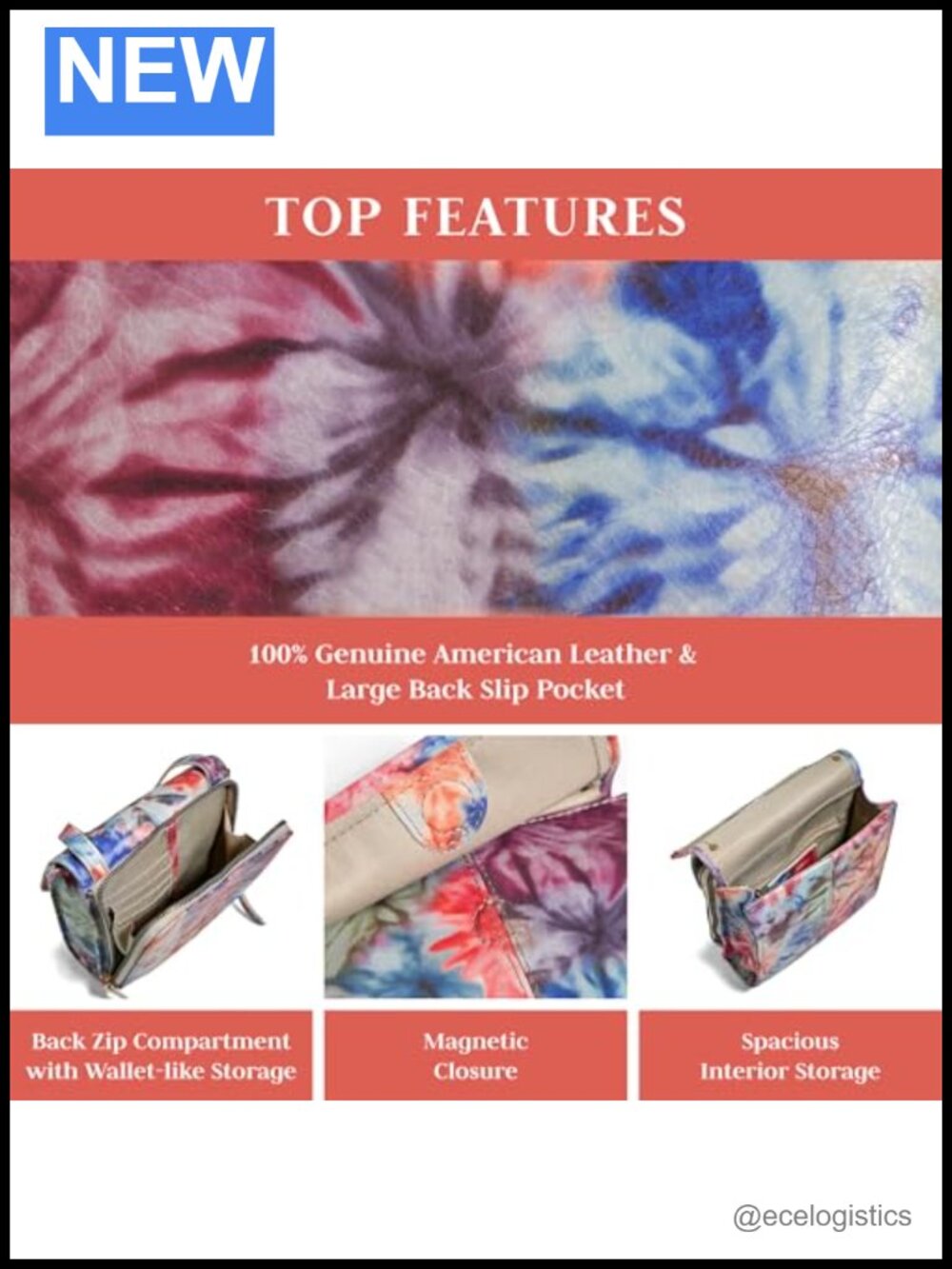 Genuine Leather Crossbody Bag with Adjustable Strap, Multi-Pocket Sling Purse - Picture 3 of 6